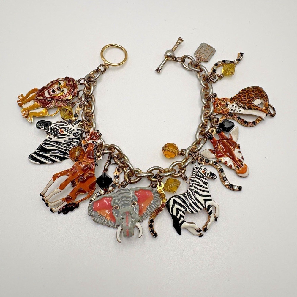 Lunch at The Ritz Safari Animal Enamel Charm Bracelet Toggle LATR 2GO 8"